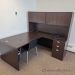 Espresso L Suite Office Desk w/ Drawer, Overhead Storage